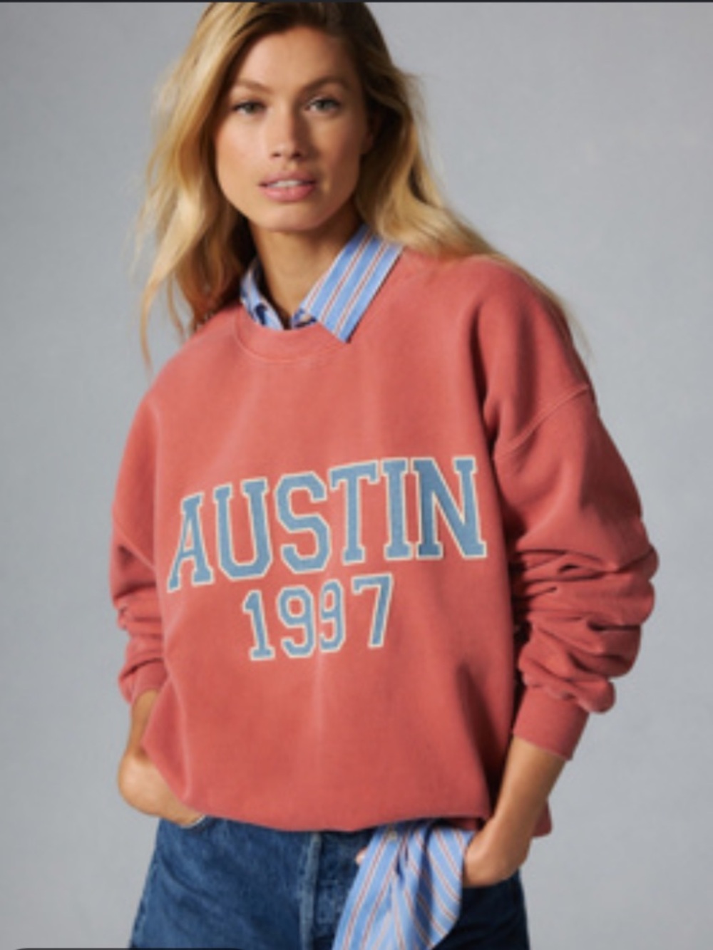Anthropologie Men's Crewneck Sweatshirt - Rose Clay with Gray Print